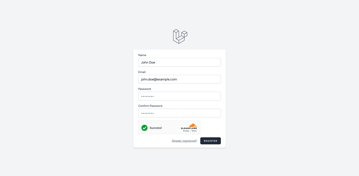 Turnstile widget on a Laravel Breeze registration form